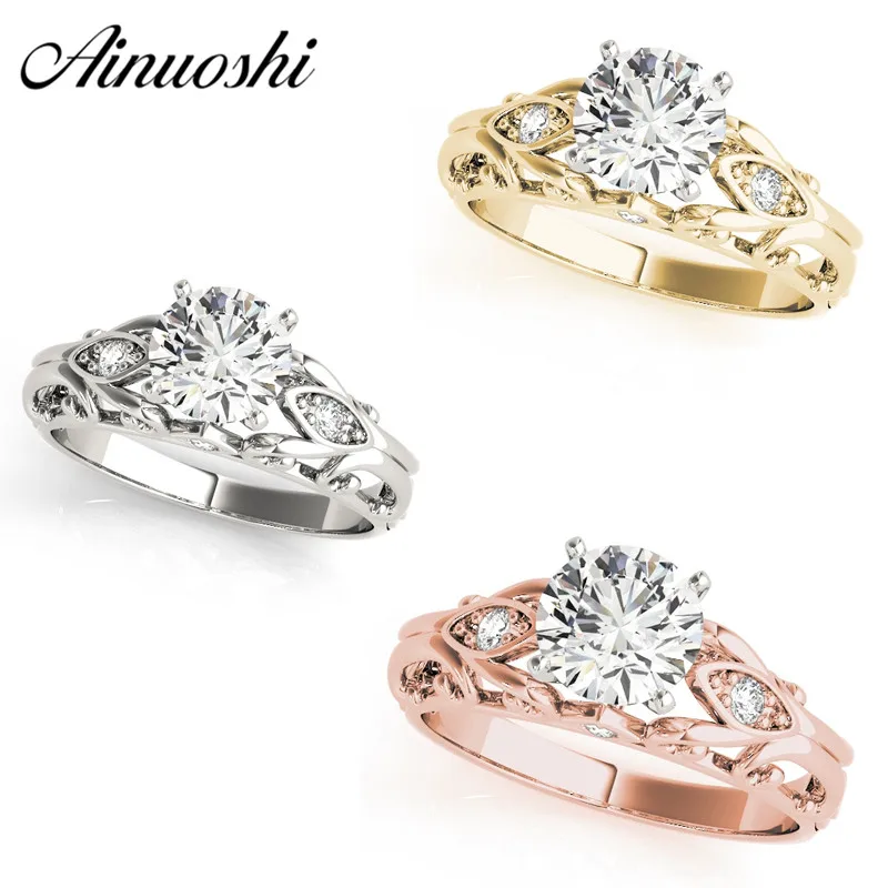 

AINUOSHI Trendy 925 Sterling Silver Wedding Ring Women Engagement Anniversary 1ct Round 4 Prongs Lovely Bridal Rings Jewelry