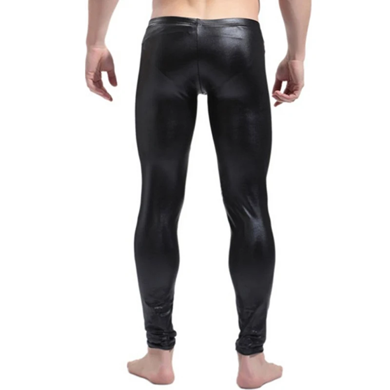 High Elastic Mens Black Red Faux Leather Latex Pencil Leggings Wetlook Bondage Pants Gay Male Fashion Tight Boxer Underwear