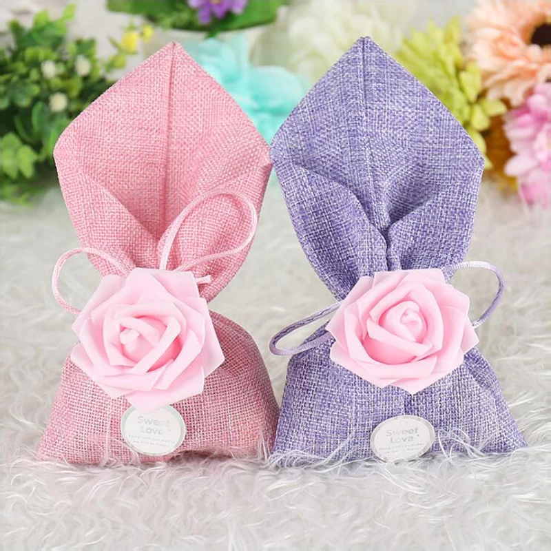 50pcs Handmade Jute Burlap Bag Drawstring Gift Bag Wedding Favor