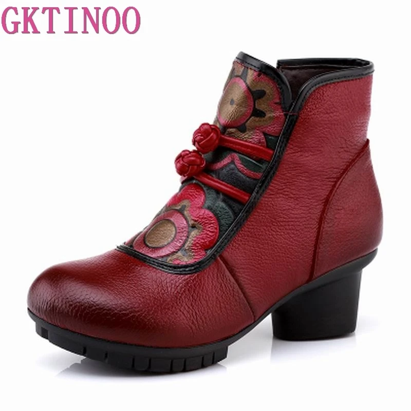 GKTINOO/ женские ботильоны; сезон осень-зима; женские ботинки из натуральной кожи; ботинки ручной работы; обувь на толстом высоком каблуке