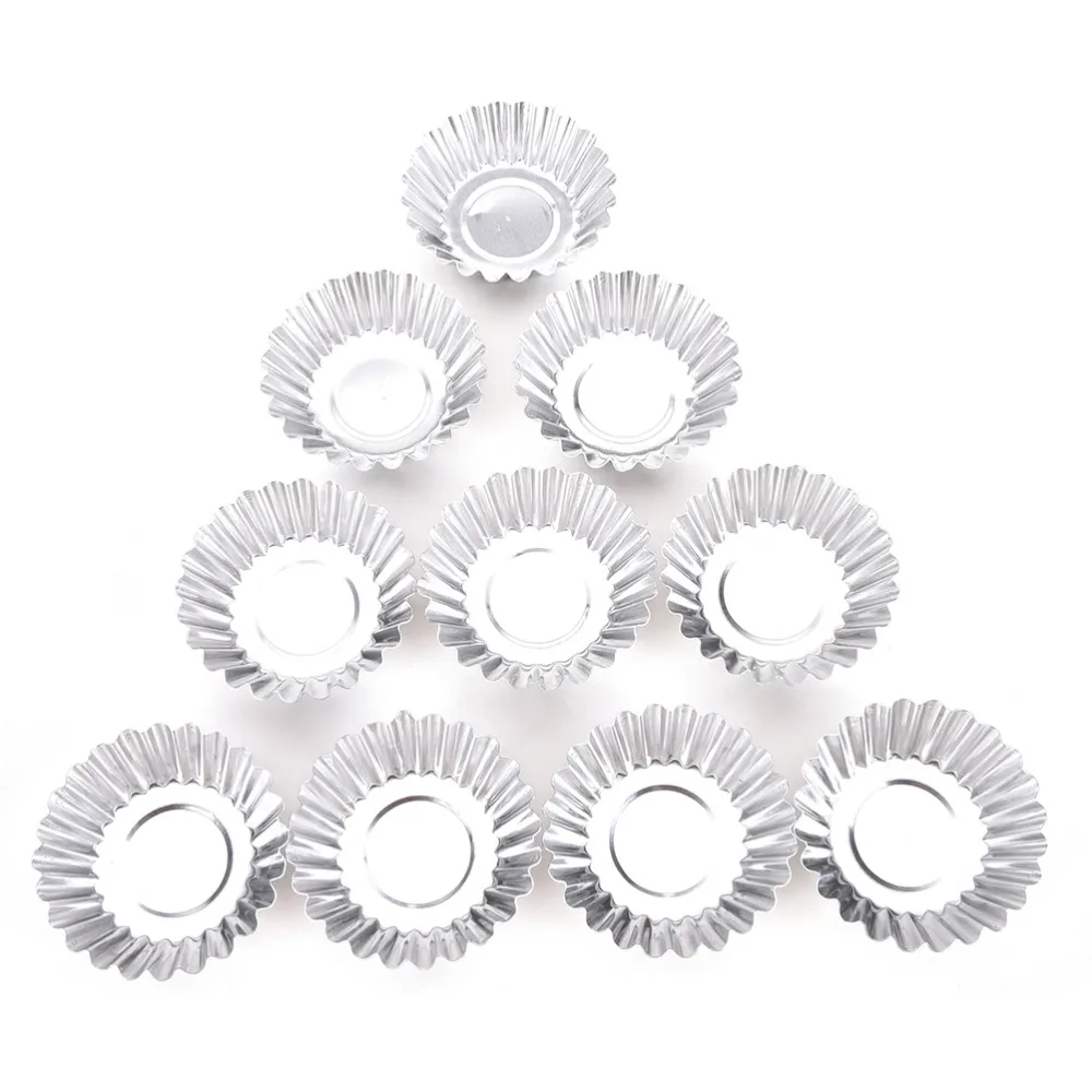 

Brand New 10Pcs Silver Aluminum Cupcake Egg Tart Mold Cookie Pudding Mould Makers Cupcake Liners Baking Pastry Tools