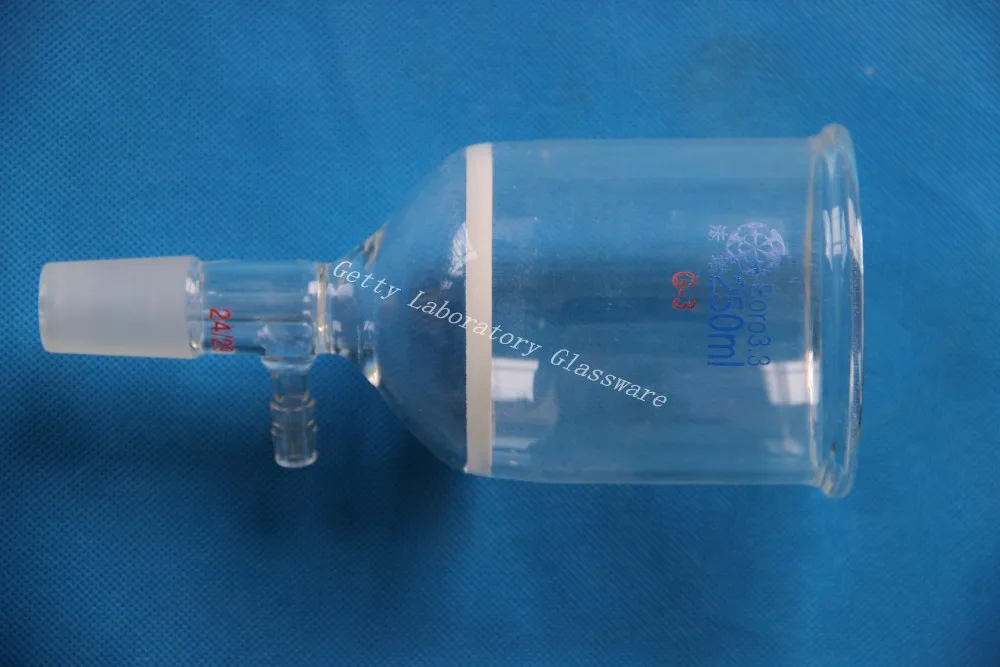 250 мл стеклянный Buchner фильтр-воронка, 3# размер сердечника 15-40 микрон, с 10 мм соединение шланга, 24/29 соединение