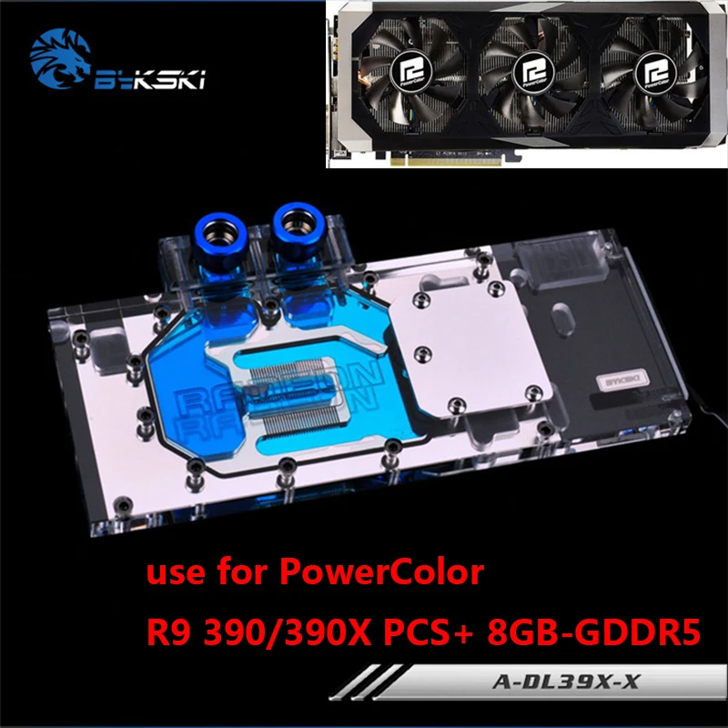 BYKSKI Full Cover Graphics Card Water Block use for PowerColor Radeon R9 390 PCS+ 8GB GDDR5 (AXR9 390 8GBD5-PPDHE) Copper Block