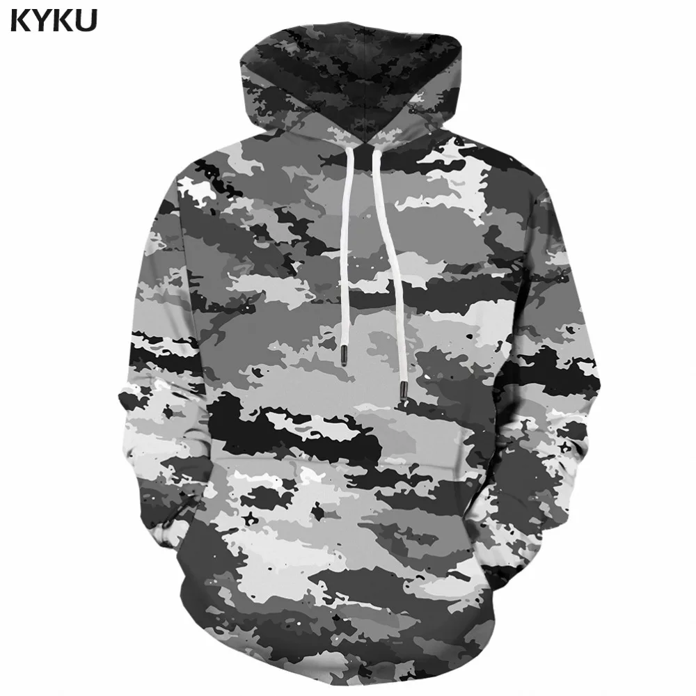 KYKU Grey Camo Hoodie Men Camouflage Sweatshirt Harajuku 3d Printed Hoodies Anime Clothes Retro