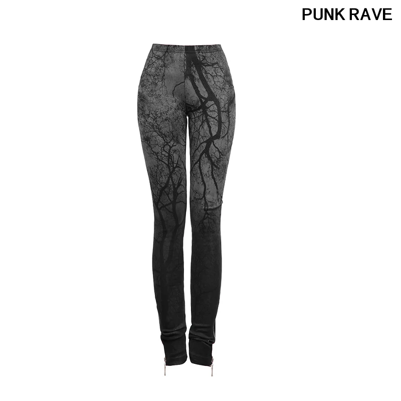 

Black Gothic Knitted Capris High Waist Stretch Pants Dark Forest 3D Printing Tight Women Female Slim Trousers PUNK RAVE K-181