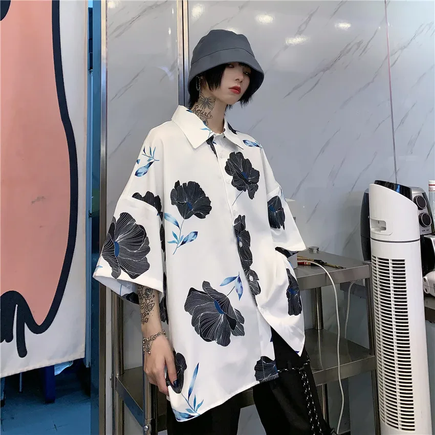 Neploe Harajuku блузка с цветочным принтом женская и Мужская Повседневная рубашка