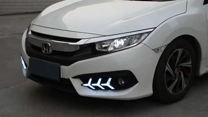 Автомобильный мигающий светодиодный DRL дневные ходовые огни для Honda Civic 10th сигнал поворота желтый с отверстием противотуманной фары