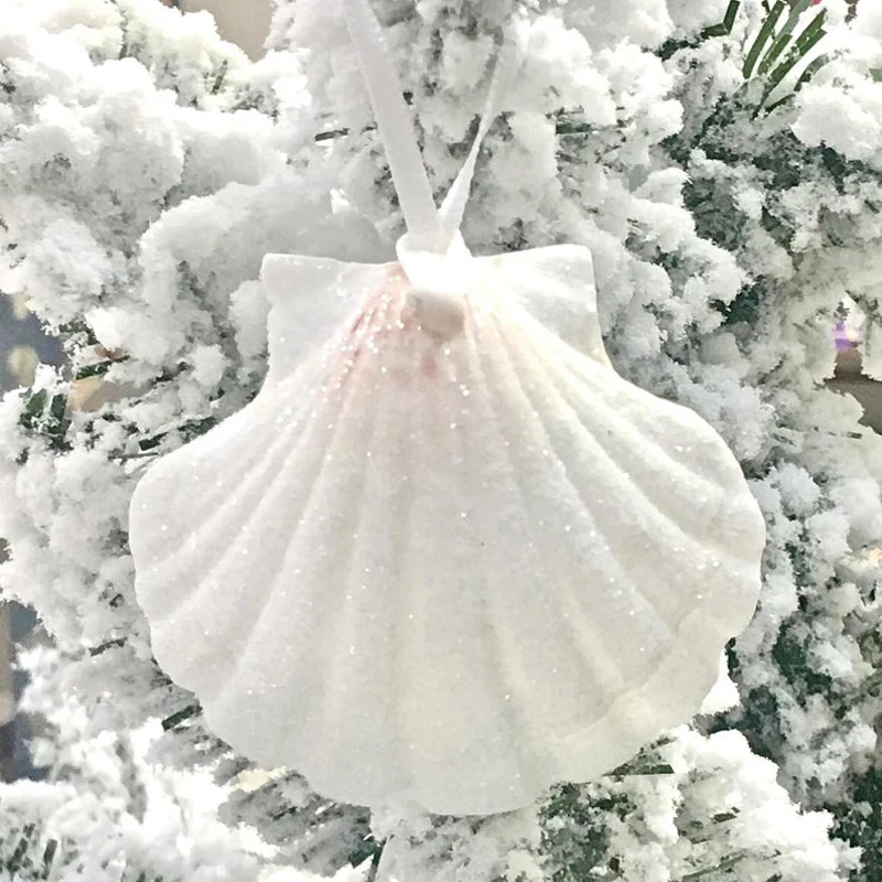 

Free Shipping(6pcs/lot)Lovely Big White Scallop Christmas Pendant&Drop Ornaments Natural Shell&Conch Handmade Party DIY Decor