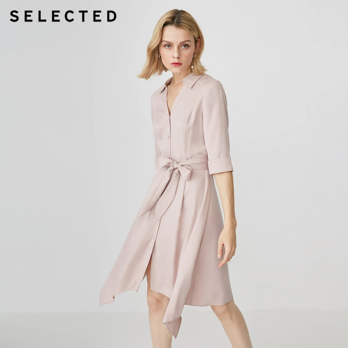 

SELECTED Slim Fit OL Lace-up Umbrella Shape Shirt Dress SIG|41912J510