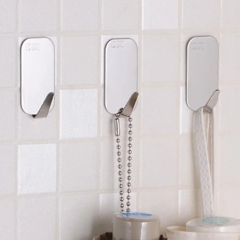 

3pcs-4pcs/lot Stainless Steel Self Adhesive wall hook Seamless Door Sticky Hanger key holder Bathroom kitchen accessories