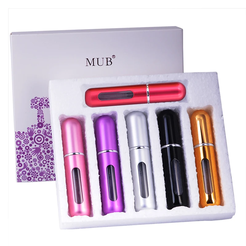 

6PCS/lot 5ml Refillable Mini Perfume Bottle Aluminum Spray Atomizer Portable Travel Cosmetic Container Perfume Bottle With hole