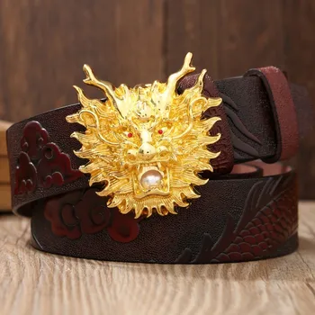 

Luxury Genuine Leather Belts For Men Dragon Male Strap Brand Punk Cowskin For Jeans Cintos Ceinture Retro Belt Gold Black Red