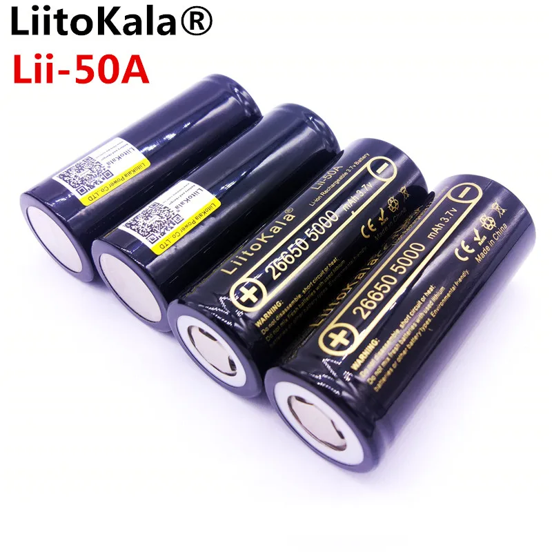 4 шт HK LiitoKala lii-50A 26650 5000mah литиевая батарея 3,7 V 5000mAh 26650 аккумуляторная батарея подходит для вспышки Новинка