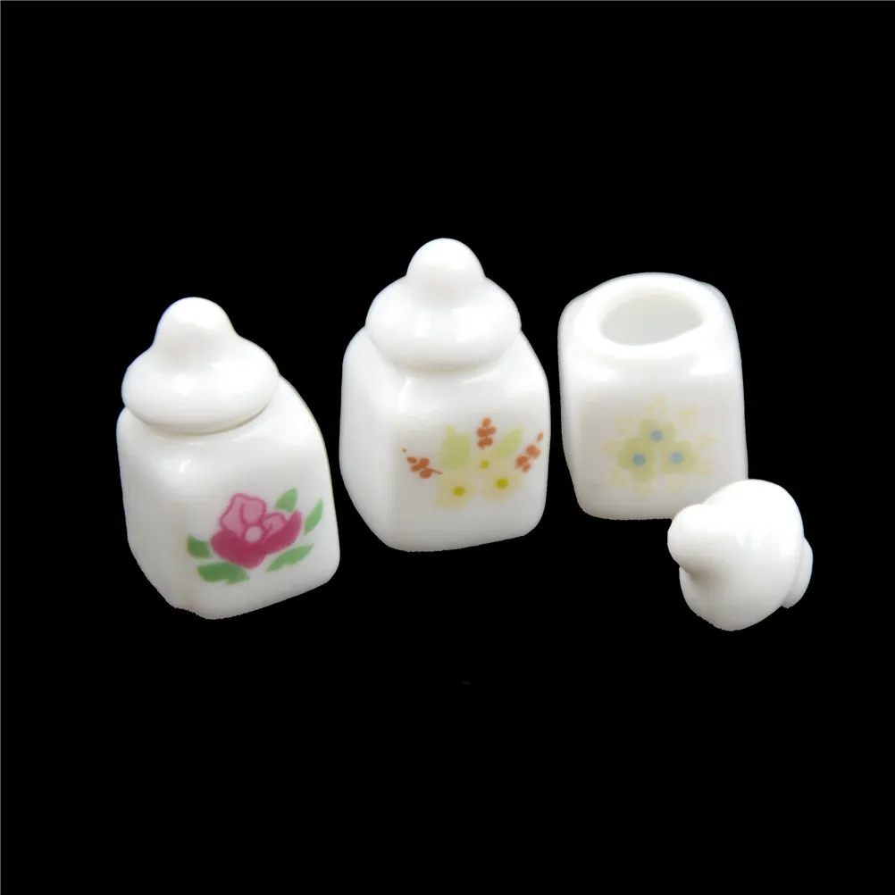 3pcs 1//12 Dollhouse Miniature Cute White Ceramic Storage Jars Kitchen Access