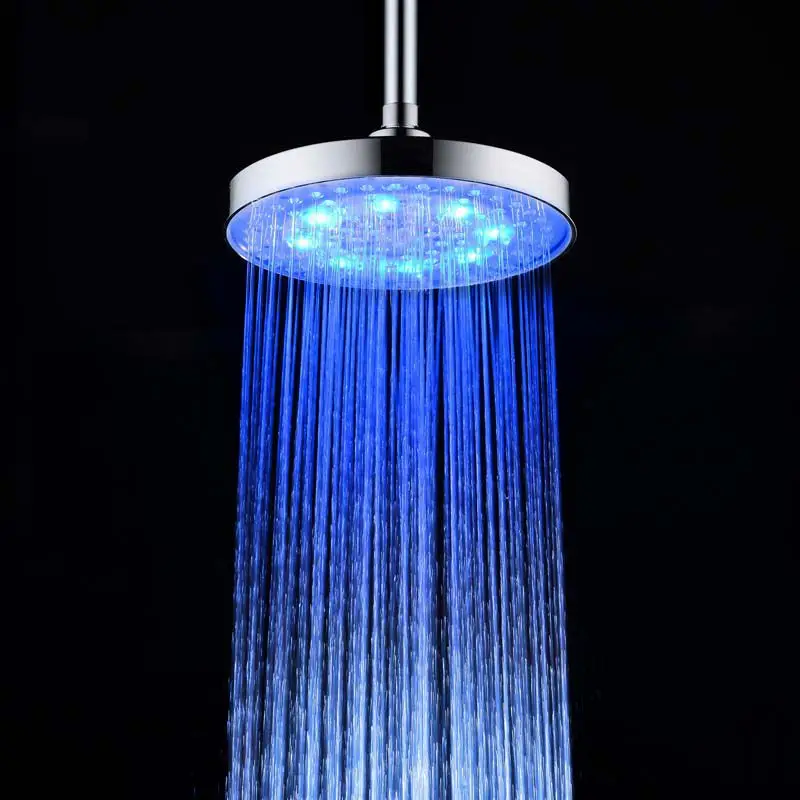 8 дюймовый круглый Нержавеющая сталь Ванная комната RGB светодиодный светильник Насадки для душа Температура Сенсор осадков Насадки для