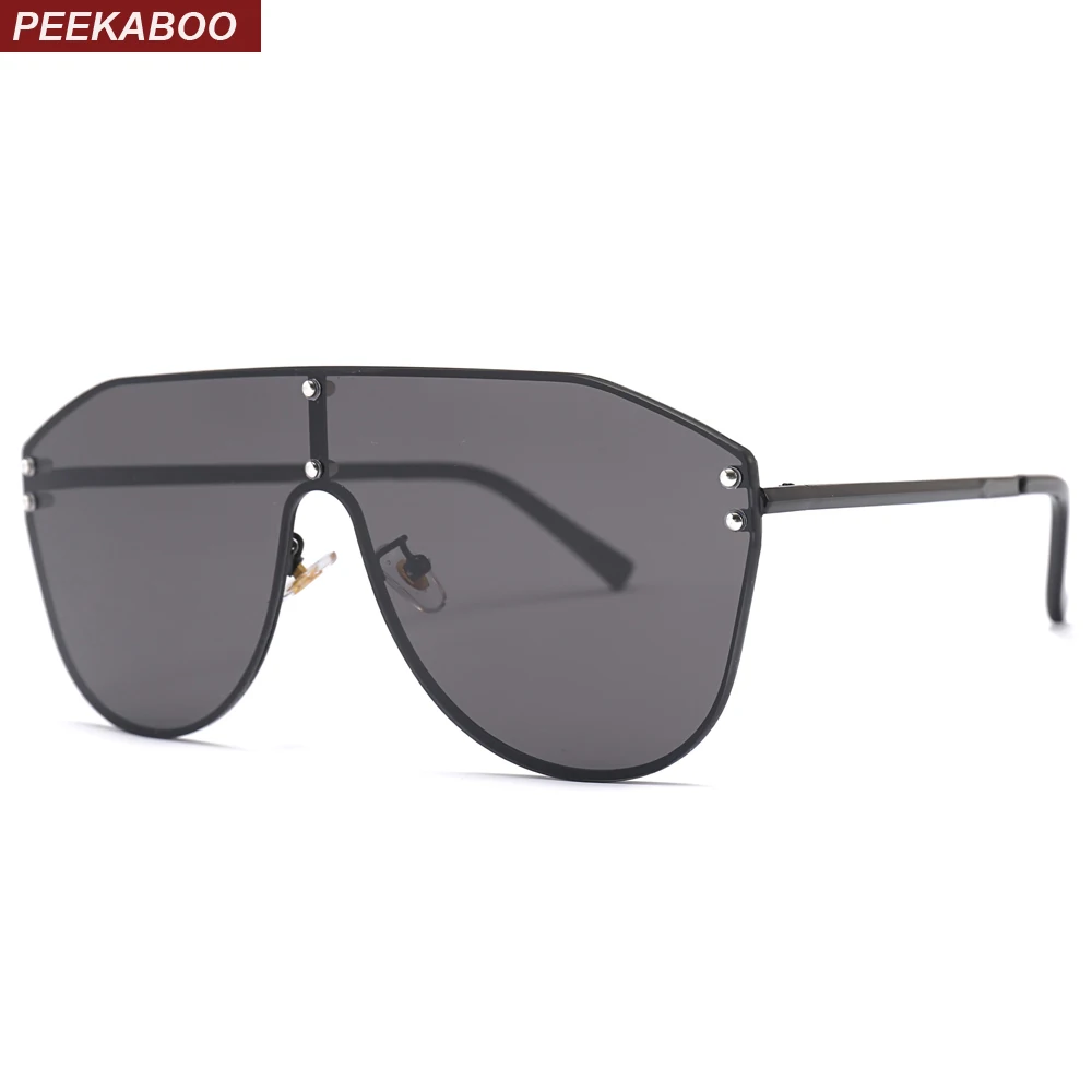 

Peekaboo one piece sunglasses men 2019 metal frame fashion big male sun glasses for women black brown uv400