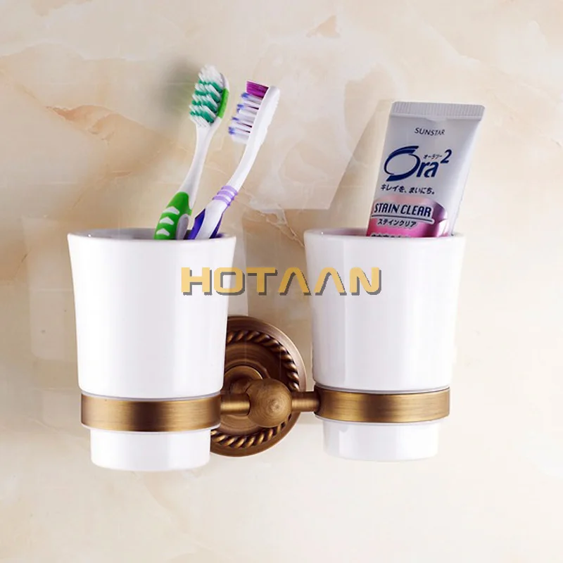 . Fashion toothbrush holder,Pure copper&glass,Double cup, Bathroom cup holder bathroom set- YT-12208