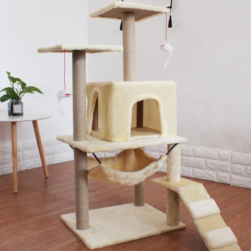 

4 Cats Using Cat Bed Mat House Scratchers Toy 115x48x42cm Strong Load-bearing Floor Structure Cat Furniture Amusing Pet Supplies