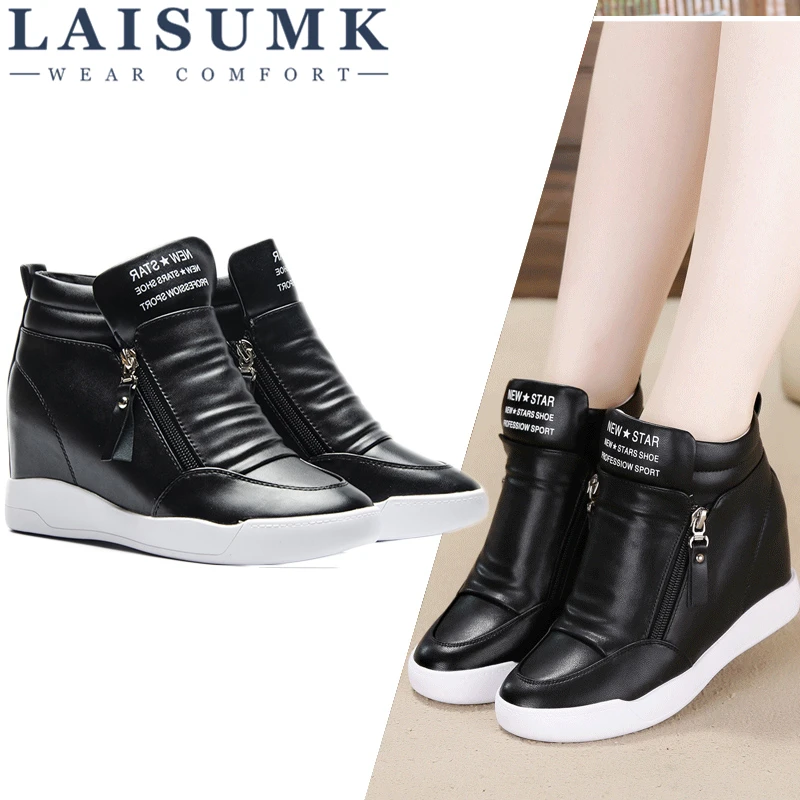 

LAISUMK 2020 Summer/Autumn Platform Wedge Heel Boots Women Shoes With Increased Platform Sole Female Fashion Casual Zip Botas