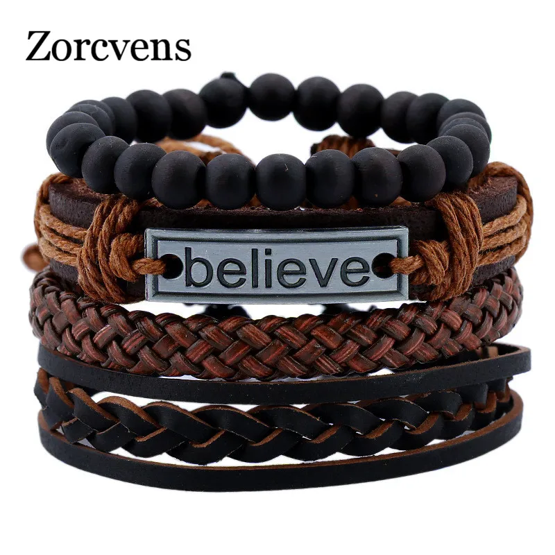 

ZORCVENS Genuine Leather Bracelets for Male Friendship Believe Bracelet Beads Braclet Women Braslet Men Pulseras