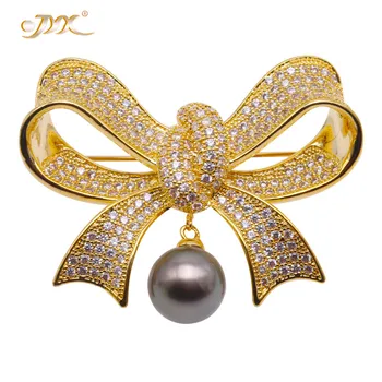 

JYX Lucky Brooches Luxurious Brooch bowknot shape brooches 11.5mm natural Peacock-green Tahitian Pearl Pin Pendant women