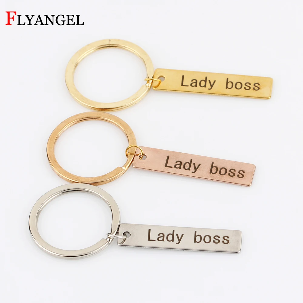 Funny Stamped Jewelry Keychain Women Key Holder "Lady boss" Feminist