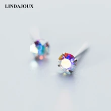 LINDAJOUX 925 пробы серебряные цветные циркониевые блестящие серьги-гвоздики для женщин маленькие S925 Серебряные серьги-гвоздики