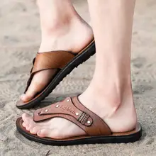 Винтажные Шлепанцы мужские летние шлепанцы кожаная обувь Большие размеры пляжные сандалии повседневная обувь мужская обувь размер 39-43