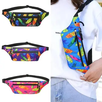 

Feather Print Sports Shoulder Women Waist Fanny Belt Packs Nylon Chest Bags