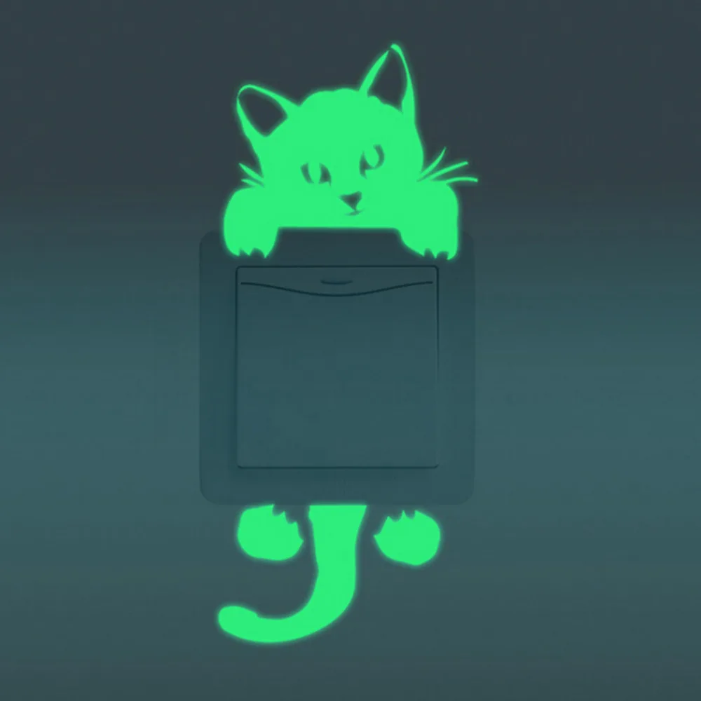 

1PC Night light bedroom Fluorescent Sticker Luminous DIY Cute home Cat Switch Wall Sticker mural wall decals poster