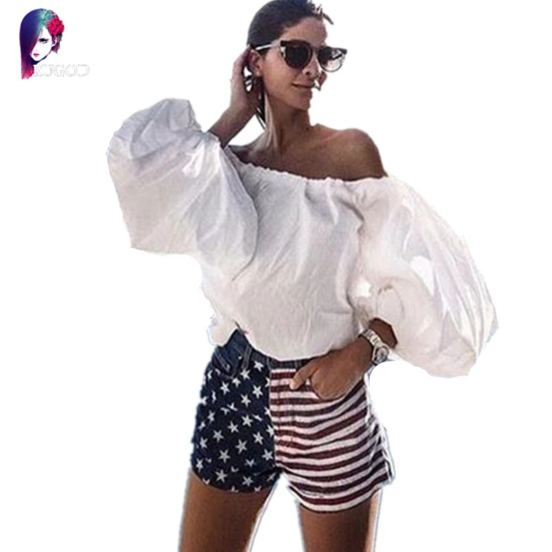 

Ropa Mujer Women Tops 2016 Summer Style Women Blouses Lantern Sleeve Off Shoulder Loose Cotton Female Blusas Feminina Plus Size