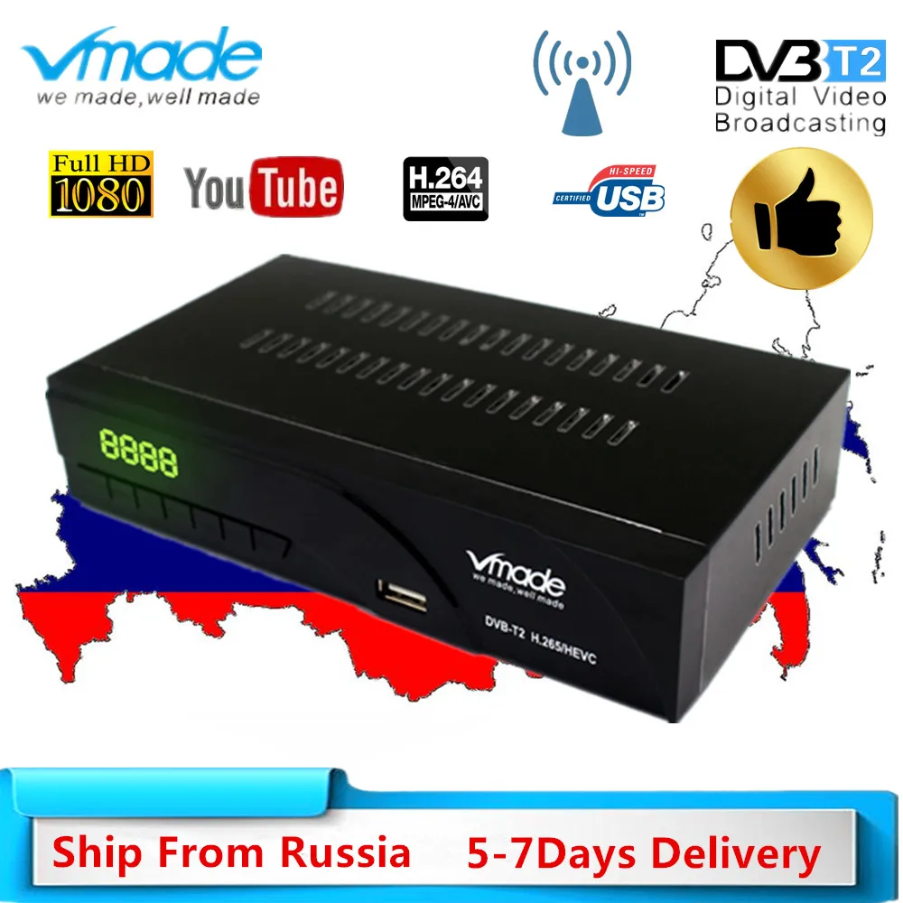 

Vmade DVB T2 HD 1080P Tv Tuner Dvb T2 Terrestrial receiver TV Box DVB-t2 H.265 HEVC support AC-3 with RJ45 Hot sales Russia