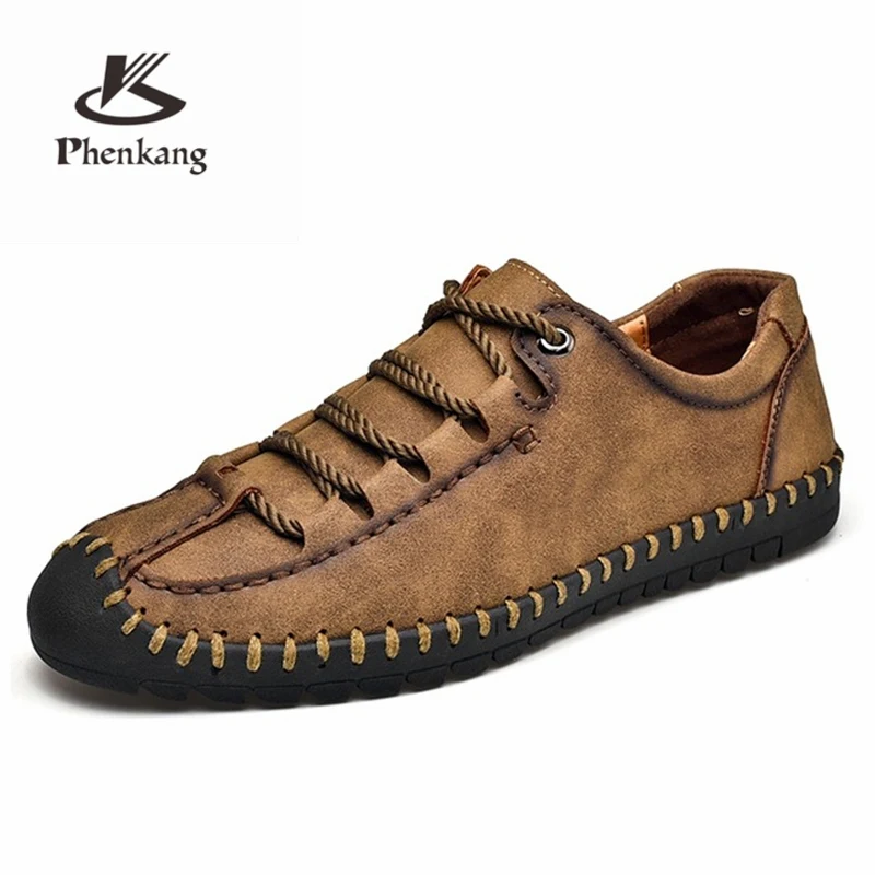 

2019 Men's Shoes luxury Brand Casual Genuine Leather Shoes For Men lace up buckle Men Loafers Big Size Men Moccasins footwear