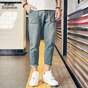 

Enjeolon Brand New Top Quality Full Length Blue Jeans Men Fashion Long Trousers Men Pencil Pants Jeans Males Causal Pants K6616