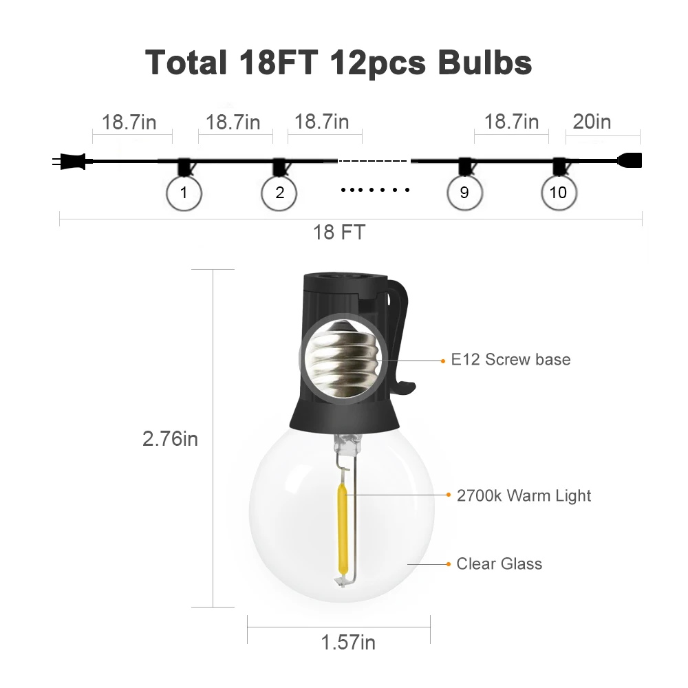 Günstig Im freien Wasserdichte LED Lichterketten IP65 18Ft 25Ft G40 Globus FÜHRTE Glühlampen für Terrasse Garten Veranda Hinterhof Weihnachten party