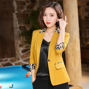 

2019 Summer Blazer Women Jacket Leisure Leopard Patchwork Pink Blazer Women Small Suit Slim Plus Size Office Lady