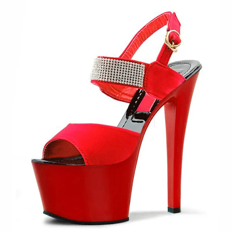 Fang heel height heel platform women's shoes, 17-18 cm hate day high sandals, water diamond decoration dancing shoes