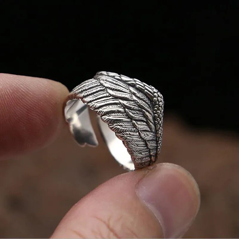 Открытое обручальное кольцо из серебра 100% пробы с крыльями орла|ring open|personalized ring925