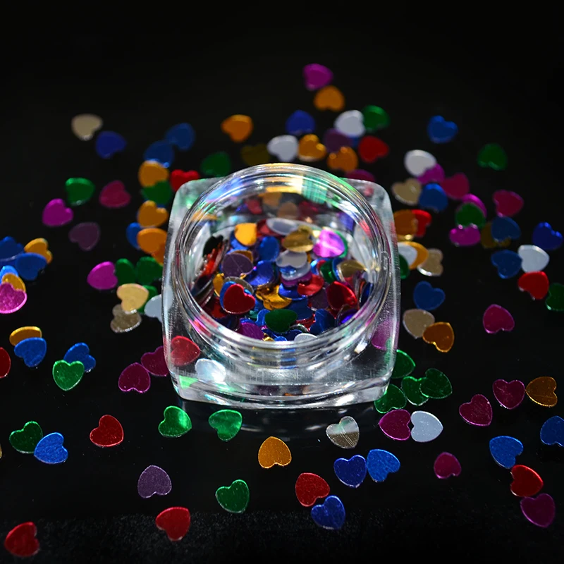

YWK 1 Box 4mm Heart-shaped Sheet Sparkling Nail Art Sequins Decoration Manicure Glitter Nails Art Tools Colorful Nail Art Decors