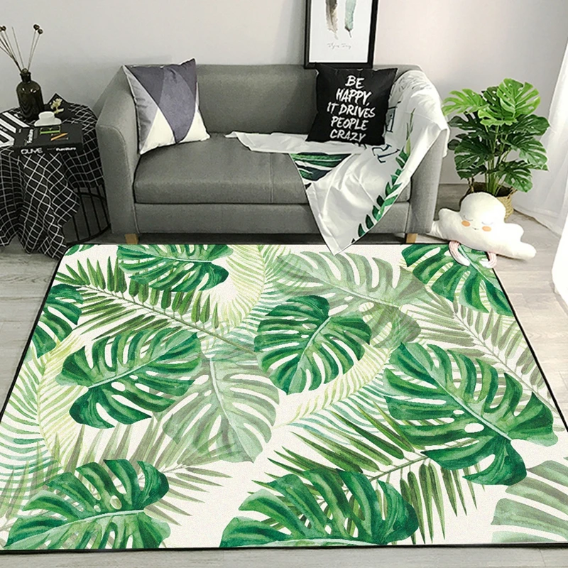

Green Tropical Leaf Printed Carpets and Rugs Living Room Table Chair Sofa Bedroom Anti-Slip Floor Mats Bathroom Kitchen Tapete