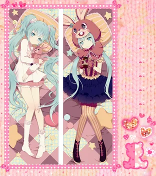 

Anime Cartoon Hatsune Miku Double Bolster Hugging Pillowcase Peach Skin 2 Way / WT Pillow Case Cover No.3120