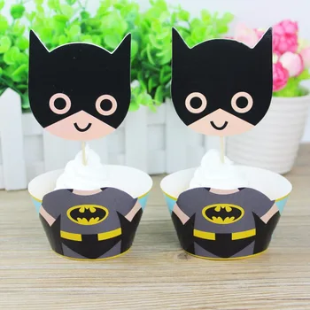 

24pcs Batman Cake Dessert topper Card Toppers Cartoon Decoration Card Cupcake Inserts Card Birthday For Kids Party Supplies