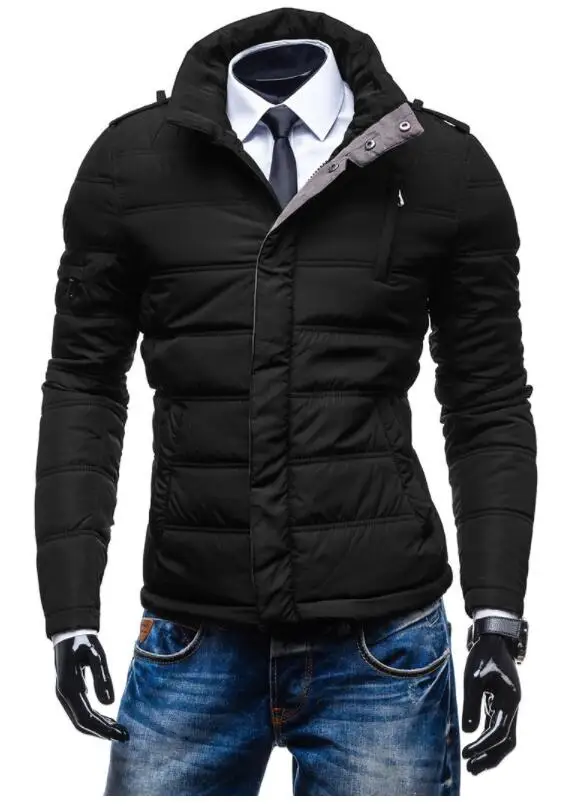 Зимняя мужская куртка, новинка, брендовая модная мужская парка со стоячим воротником, Мужская однотонная Толстая куртка и пальто, мужские зимние парки - Цвет: Black