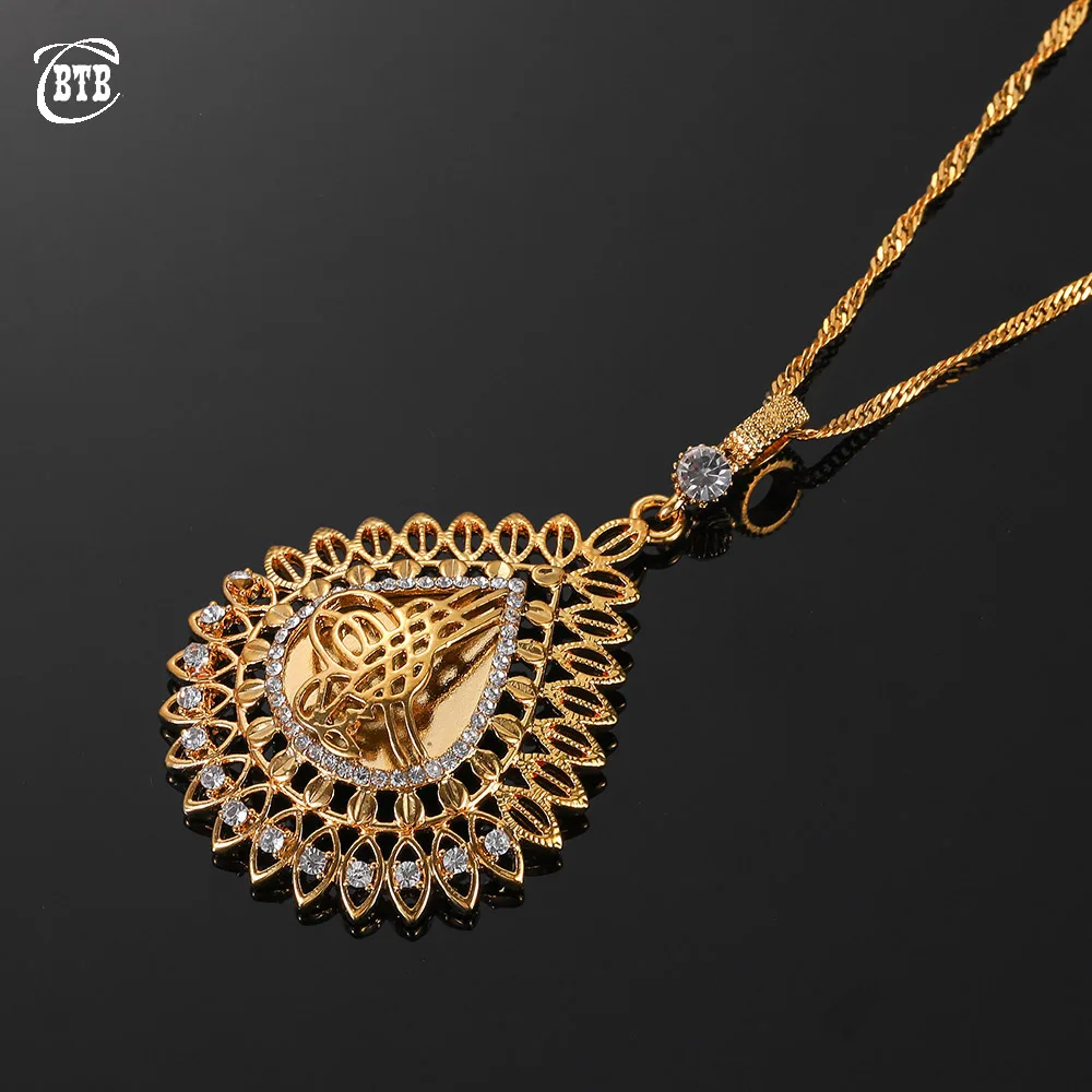 

Wholesale Osmanli Turklerin Pendant Rhinestone Turkey Coin Allah Necklace for Women Gold Color Arab Coins Muslim Islam Jewelry