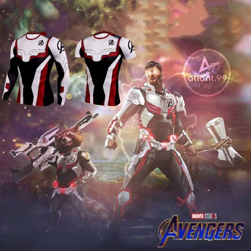 

New Cosplay Avengers Endgame Quantum Realm Sports T-Shirt Advanced Tech Costume Avengers End Game Cap Superhero Fitness Shirt