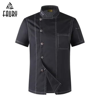 

2018 Unisex Chef Uniform Cook Clothes Men Single Breasted High Quality Short-sleeved Kitchen Restaurant Bakery Waiter Tops Shirt