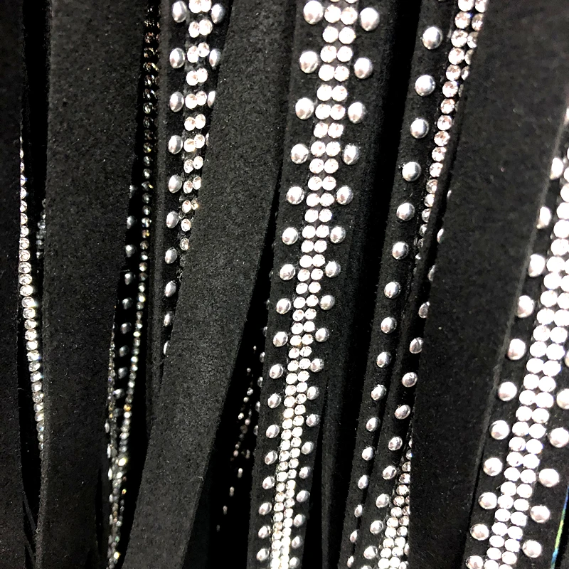 

10Y/Lot Jewelry Making Findings 12mm Black Suede Ribbon with Rinestones Trim DIY Bracelet Choker Shoes Garment Key Chain Materia