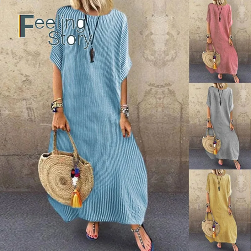 

Vertical Striped Dress O-Neck Batw Sleeve Dress Dresses Casual Plus Size Summer Women Long Dress New Arrival 2019