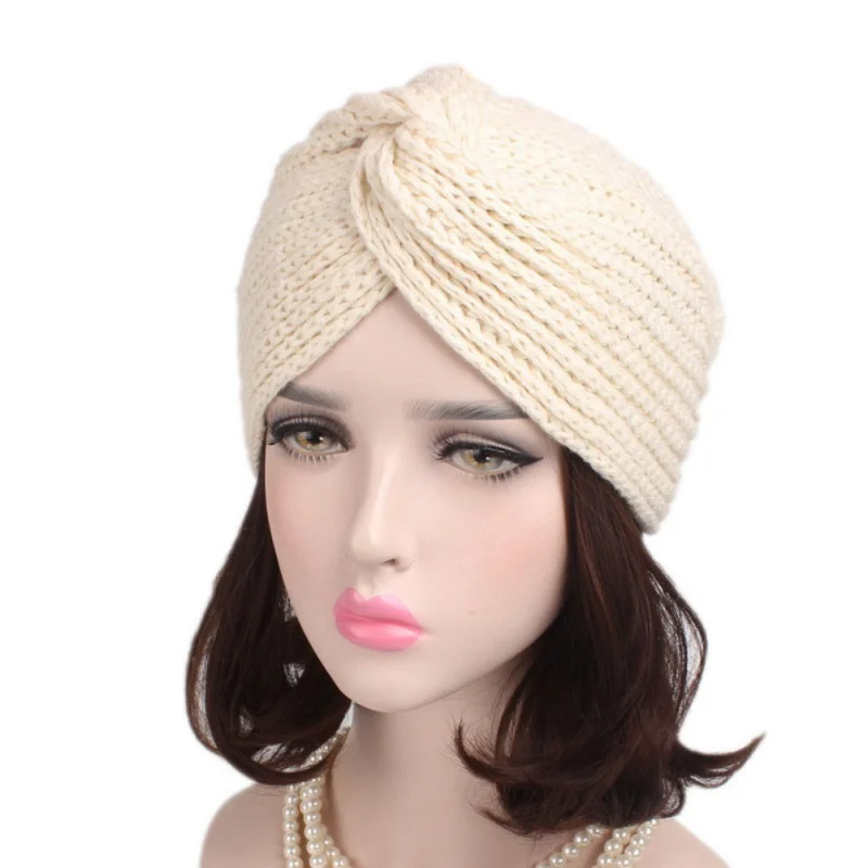 New Designer Turban Hat Women Knit Beanie Skullies Femme Red Beige Grey ...