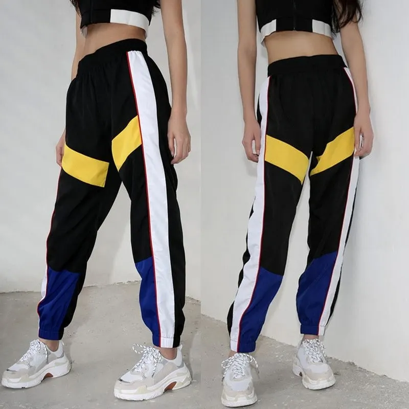 New Striped Running Exercise Loose pants Dance Female Side lines Patchwork Sweatpants sports